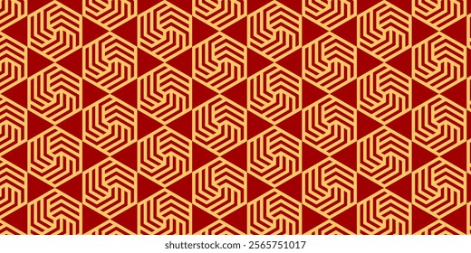 Japanese seamless pattern in oriental geometric traditional style background,Red and golden abstract pattern. Vector illustration.