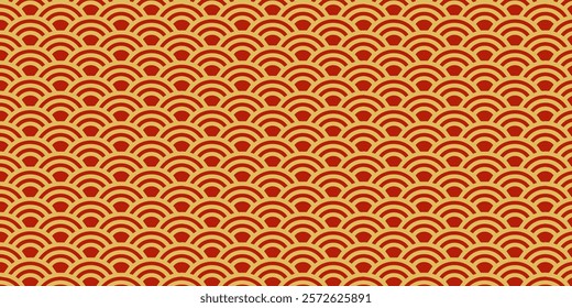 Japanese seamless pattern in oriental geometric traditional style background,Red and golden abstract pattern background for chinese new year backdrop.