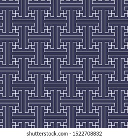 Japanese Seamless Pattern With Oriental Motifs Sayagata. Indigo Vector For Fabric And Furoshiki Gift Wrap, Kimono, Paper. Favorable Design Giving Success And Vitality