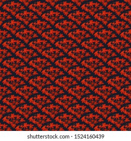 Japanese seamless pattern with oriental motifs Seigaiha with Autumn leaves. Vector for fabric and Furoshiki Gift Wrap, kimono, paper. Design giving peace, prosperity and success.