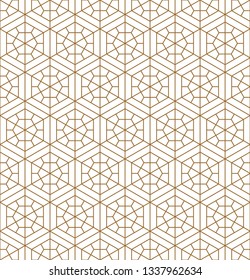 Japanese seamless pattern in style Kumiko.For template,fabric,shoji screens,textile,wrapping paper,laser cutting and engraving.Background vector.Compound ornament.Hexagon grid.MEDIUM thickness lines.