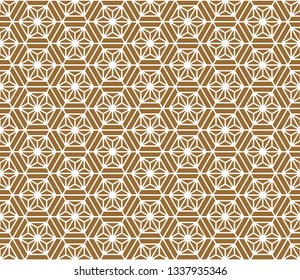 Japanese seamless pattern in style Kumiko.Golden color background and white lines.For template,fabric,shoji screens,textile,wrapping paper,laser cut and engraving.Compound ornament.ROUNDED corners.