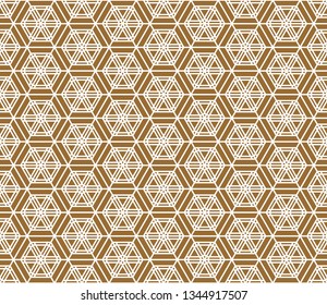 Japanese seamless pattern in style Kumiko.Golden color background and white lines.For template,fabric,shoji screens,textile,wrapping paper,laser cut and engraving.Compound ornament