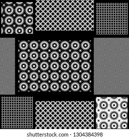 Japanese seamless pattern vector. Black-and-white geometric background. Template, backdrop, wrapping paper, wallpaper