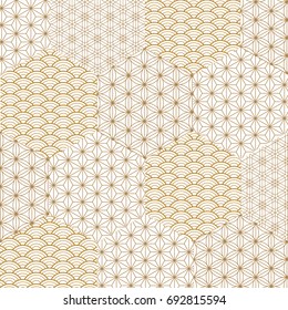 Japanese seamless pattern vector. Gold hexagon shape. Geometric background in wave, curve shape.