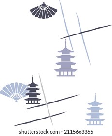 Japanese seamless pattern. Vector illustration of national houses and weather on a white background for fabric, bedding, paper for decoration.