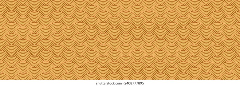 Japanese seamless pattern vector in oriental geometric style. Abstract Asian vector creative motif. Chinese Lunar New Year decoration. Gold with red lines or stroke. For background, wallpaper, design