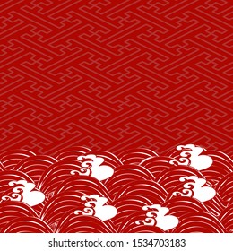 Japanese seamless wave pattern with oriental motifs Seigaiha. Vector for fabric and Furoshiki Gift Wrap, kimono, paper, new year cards. Red geometric background.