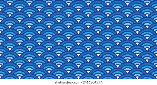 Japanese Seigaiha or Blue Wave traditional pattern seamless tile.