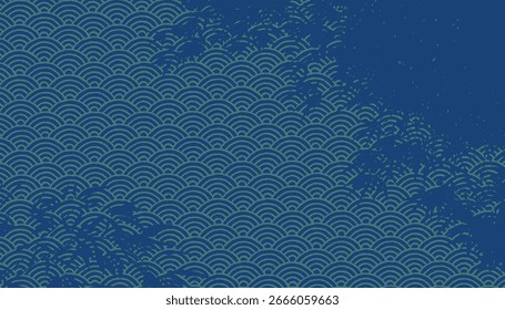 Japanese seigaiha wave pattern with hand drawn bamboo silhouettes blending into the background. Elegant and traditional, ideal for textile, packaging, and cultural surface design.