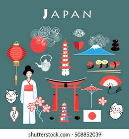 Japan Infographic Traditional Costume Tourist Attractions Stock Vector ...