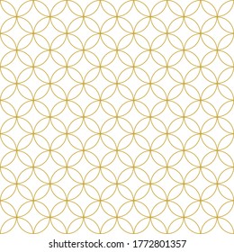 Japanese seven treasures line pattern vector in gold and white. Classic geometric shippou pattern for wallpaper, textile, or other modern print. Seamless design. Symbol of harmony.