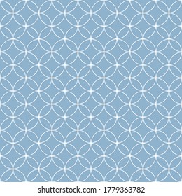 Japanese seven treasures line pattern vector in blue and white. Classic seamless shippou pattern for wallpaper, textile, or other modern print. Symbol of harmony and strong relationships.