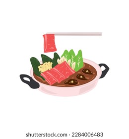 Japanese Shabu-Shabu Hot Pot - Traditional Japanese Shabu-Shabu Hot Pot Vector Illustration