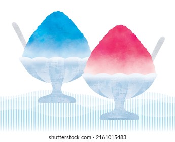 Japanese shaved ice of two tastes watercolor