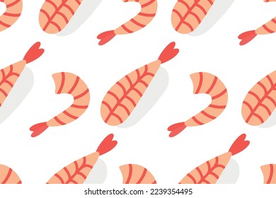 Patrón japonés de camarón y sushi en estilo dibujado a mano. Menú de comida asiática para restaurantes