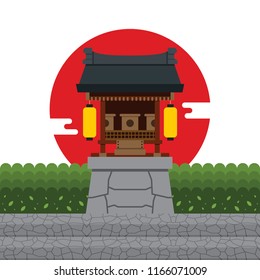 Japanese shrine icon isolated on white background. Vector illustration for asia japan religion design.