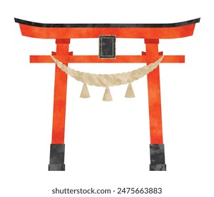 Japanese shrine torii watercolor illustration