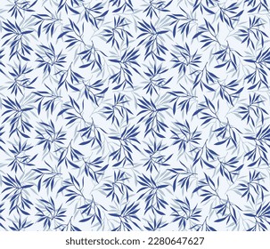 Japanese Silhouette Bamboo Leaf Vector Seamless Pattern