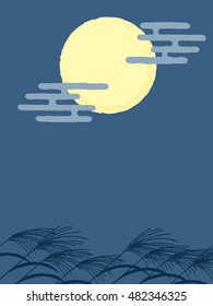 Japanese silver grass and full moon