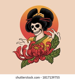 Japanese skull geisha vector illustration