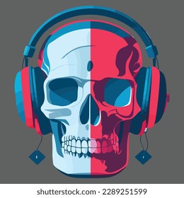 Japanese Skull Illustration Wearing Headphone