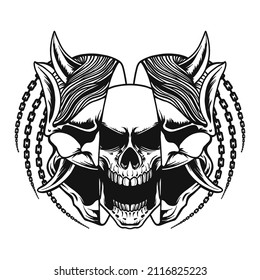 Japanese Skull Oni Mask Head Vector Illustration T Shirt Design