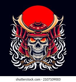 Japanese Skull Samurai Head Vector Illustration T Shirt Design