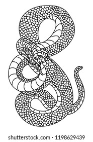 Japanese snake cobra outline black and white isolate on white background.