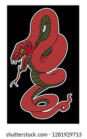 Japanese snake vector for tattoo and sticker on black background.
