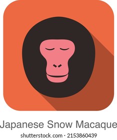 Japanese Snow Macaque Face Flat Icon Design, Vector Illustration