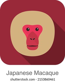 Japanese Snow Macaque Face Flat Icon Design, Vector Illustration