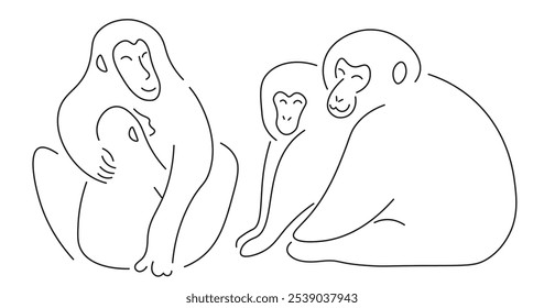 Macaco de neve japonês no estilo doodle no vetor. elemento para decoração design de cartão postal impressão adesivo animação cartaz fundo