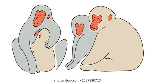 Japanese snow monkey in doodle style in vector. element for decor postcard design print sticker animation poster background