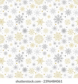 Japanese snowflake pattern seamless. Christmas striped pattern with oriental motifs. Decor textile, wrapping paper, xmas wallpaper design. Vector illustration of vintage gold panoramic garish tiles