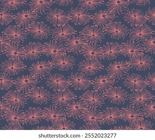 Japanese Soft Line Flower Vector Seamless Pattern