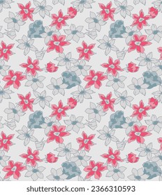 Japanese Soft Star Flower Vector Seamless Pattern