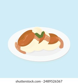 Japanese Souffle Pancake, Dessert, Vector Illustration
