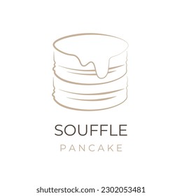 Japanese Souffle Pancake Simple Line Art Vector Illustration Logo