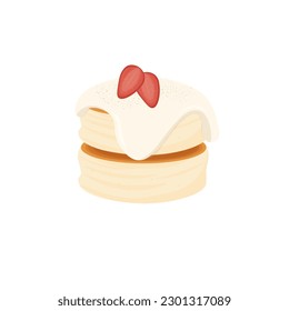 Japanese Souffle Pancake Vector Illustration Logo With Sweet Sauce And Fresh Fruit