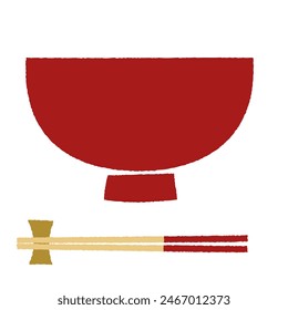 Japanese soup bowl and chopsticks flat vector isolated on white background
