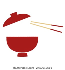 Japanese soup bowl and chopsticks flat vector isolated on white background
