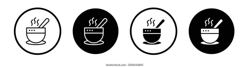 Japanese soup bowl vector icon set black filled and outlined style.