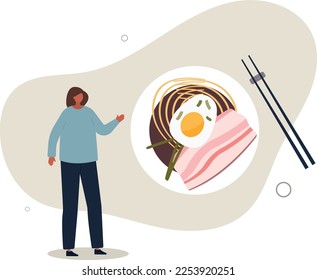 Japanese soup with noodles meat and soy sauce.restaurants concept.flat vector illustration.