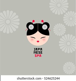  Japanese spa or Japanese food logo. Face with flowers on green background