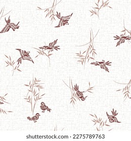 Japanese sparrow and bamboo seamless pattern,