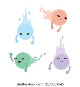 Japanese spirit fireball ghosts, devil, youkai illustration