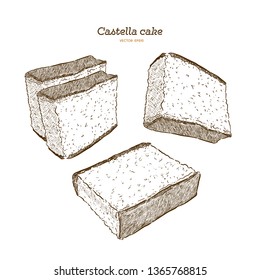 Japanese sponge cake - castella. Hand draw sketch vector.