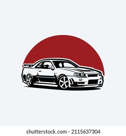 Japanese Sport Car Side View Vector Illustation. Best For Automotive Tshirt Design