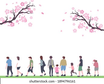 Japanese spring cherry blossoms family people scenery
